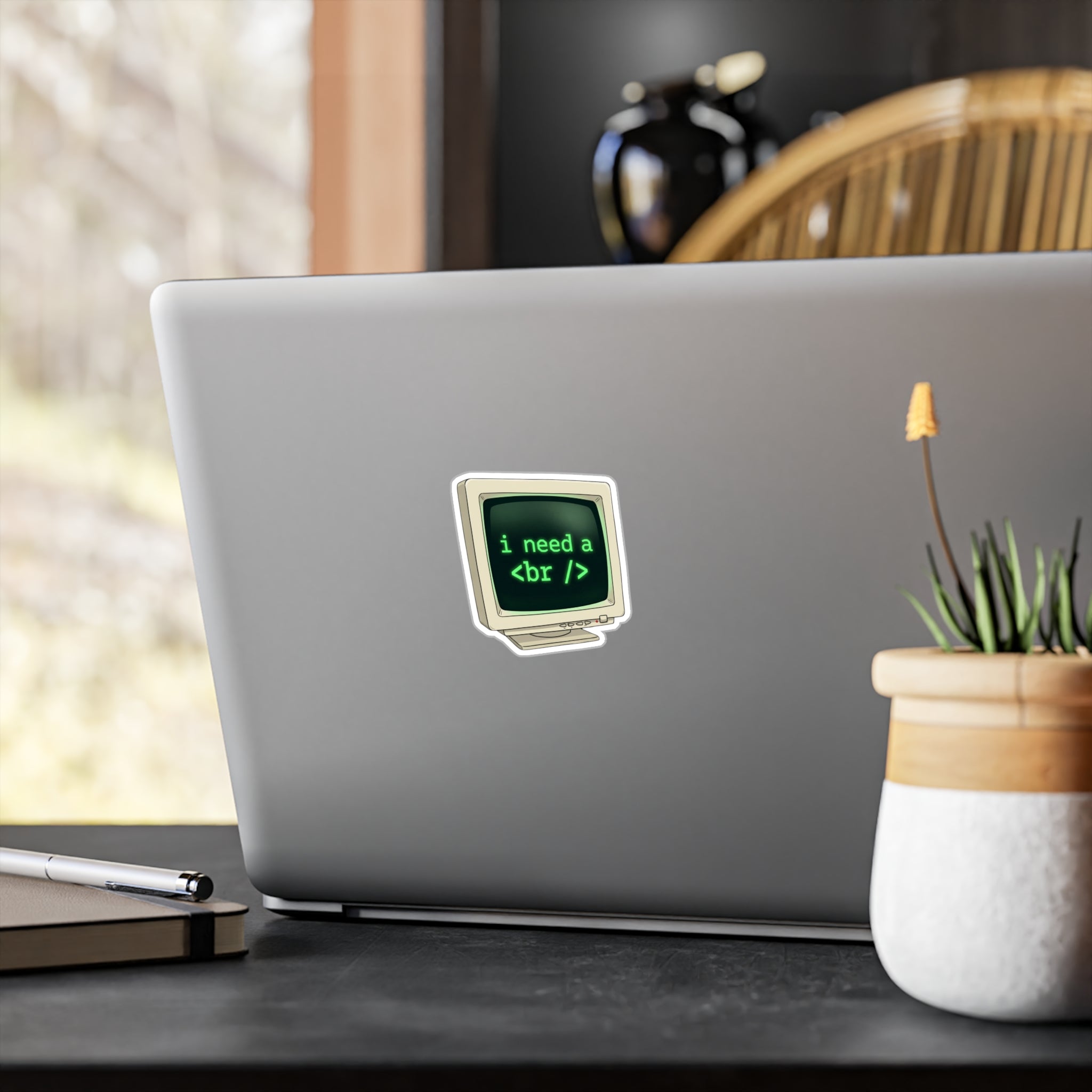 Vintage Computer "i need a break" Vinyl Sticker — Programmers Humor Kiss-Cut Decal