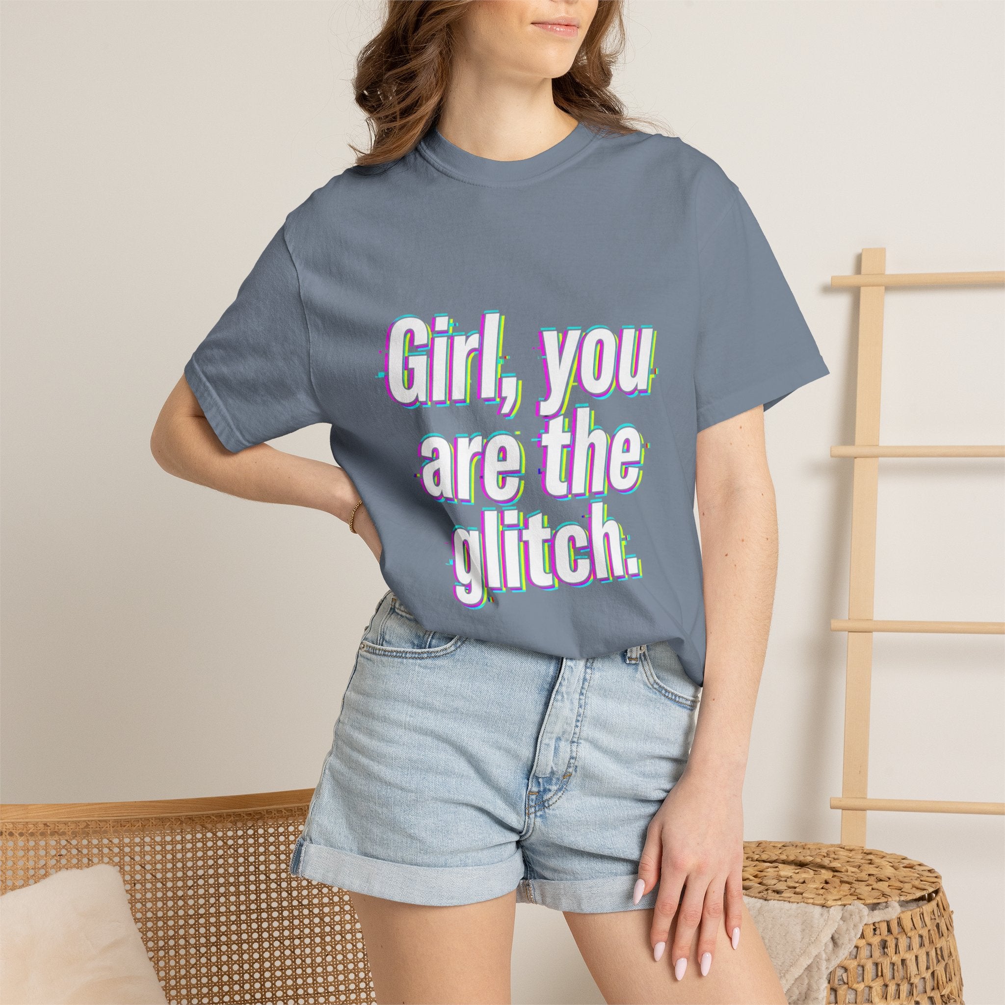 T-Shirt — “Girl, You Are the Glitch” Retro Glitch Text Tee