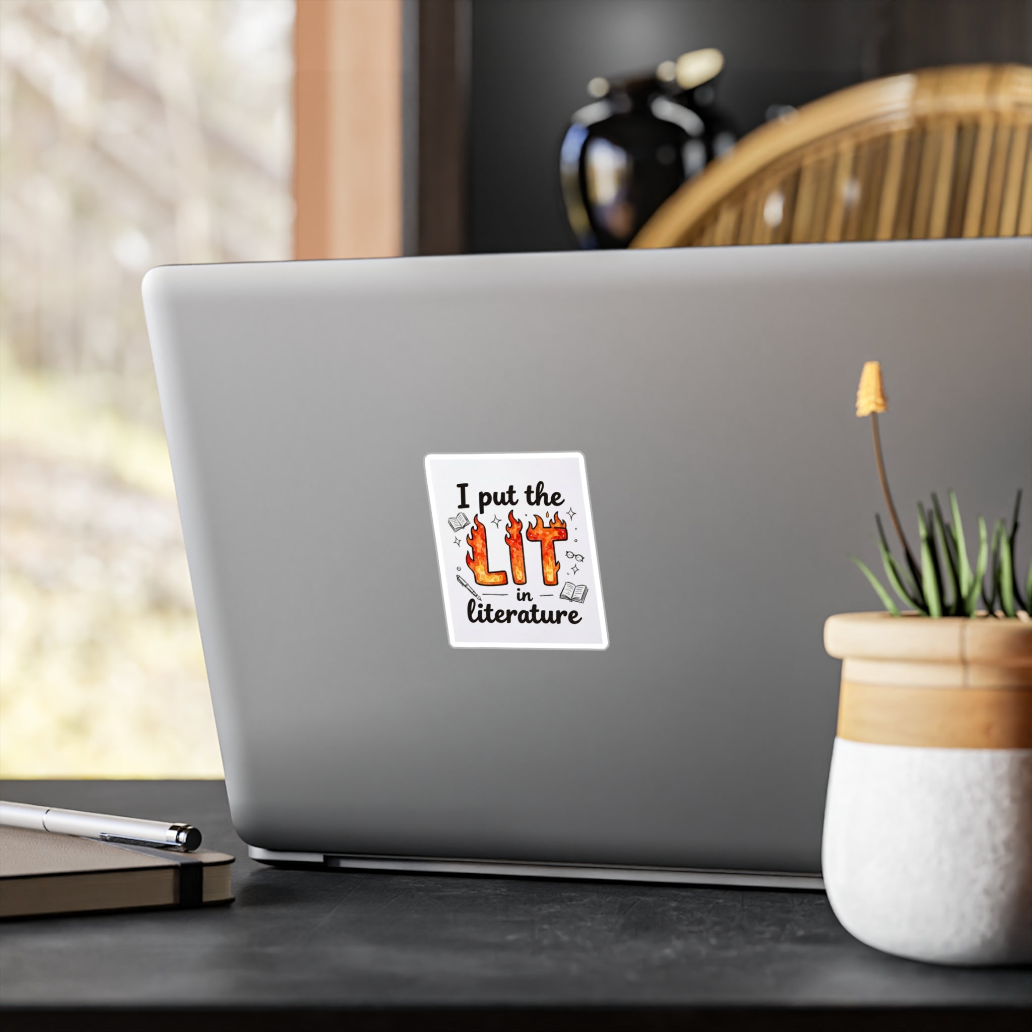 I Put the Lit in Literature Vinyl Sticker — Bookish Fire Kiss-Cut Decal for Readers & Teachers
