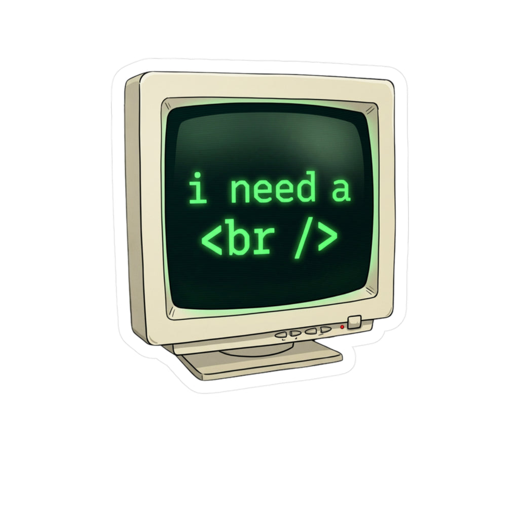 Vintage Computer "i need a break" Vinyl Sticker — Programmers Humor Kiss-Cut Decal